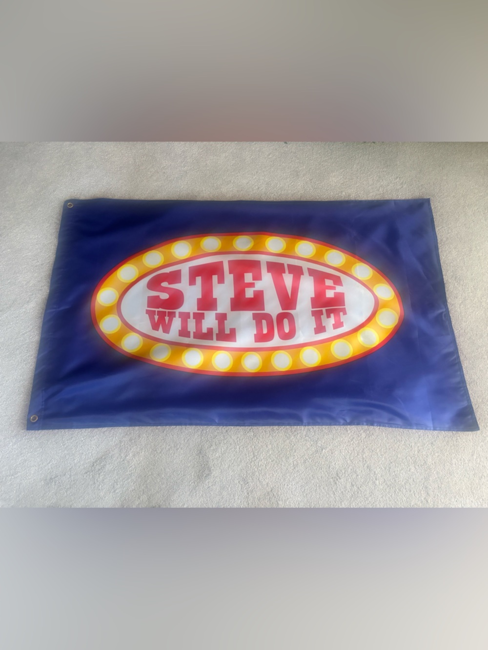 FULL SEND; STEVE WILL DO IT' Banner Flag in Blue. 34”x 57”